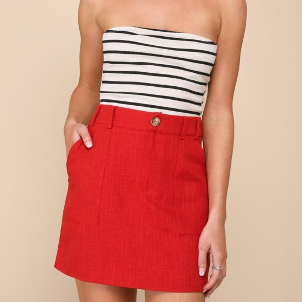 Lulus Eye For Perfection Red Linen Mini Skirt - Size M